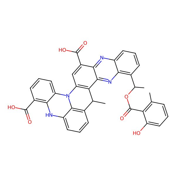 2D Structure of (16R)-11-[(1S)-1-(2-hydroxy-6-methylbenzoyl)oxyethyl]-16-methyl-1,6,13,22-tetrazaheptacyclo[15.11.1.02,15.05,14.07,12.021,29.023,28]nonacosa-2(15),3,5,7,9,11,13,17(29),18,20,23,25,27-tridecaene-4,24-dicarboxylic acid