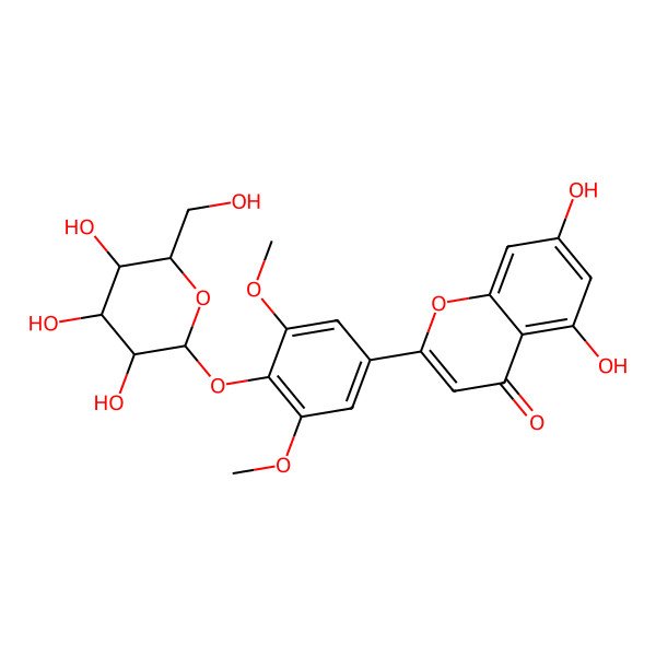 2D Structure of 2-[3,5-dimethoxy-4-[(2S,3R,4S,5S,6R)-3,4,5-trihydroxy-6-(hydroxymethyl)oxan-2-yl]oxyphenyl]-5,7-dihydroxychromen-4-one