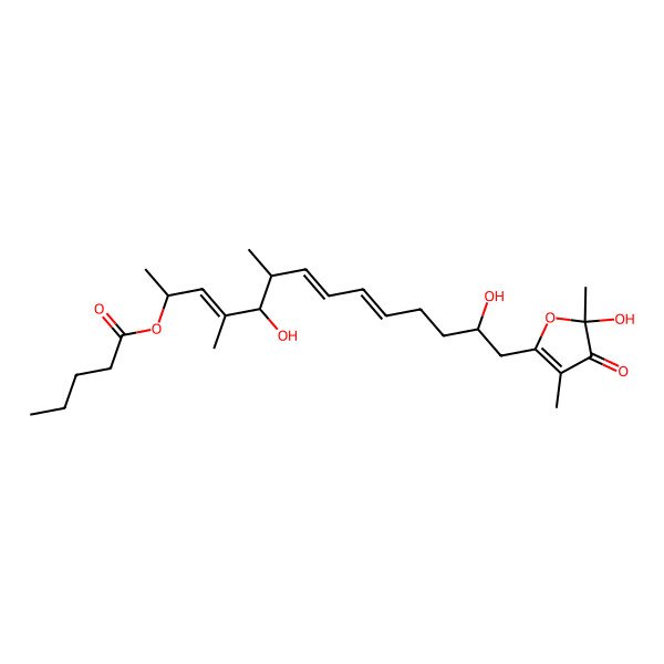2D Structure of [5,13-Dihydroxy-14-(5-hydroxy-3,5-dimethyl-4-oxofuran-2-yl)-4,6-dimethyltetradeca-3,7,9-trien-2-yl] pentanoate
