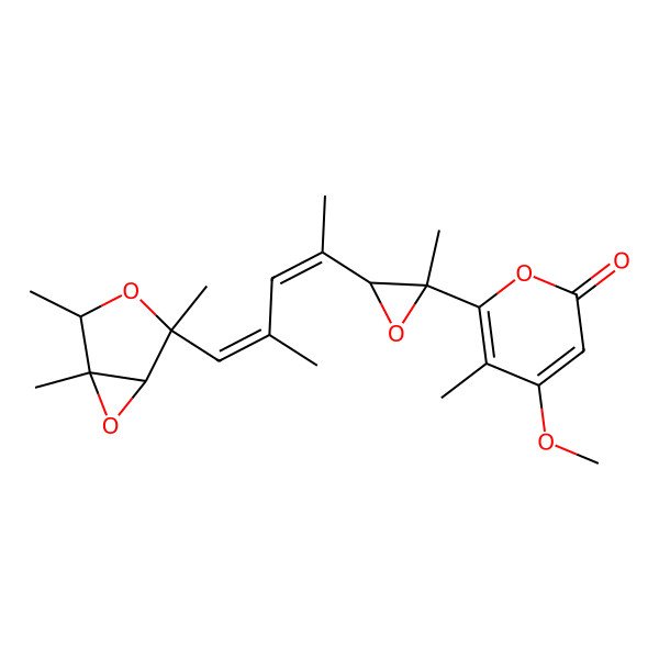 2D Structure of 4-Methoxy-5-methyl-6-[2-methyl-3-[4-methyl-5-(2,4,5-trimethyl-3,6-dioxabicyclo[3.1.0]hexan-2-yl)penta-2,4-dien-2-yl]oxiran-2-yl]pyran-2-one