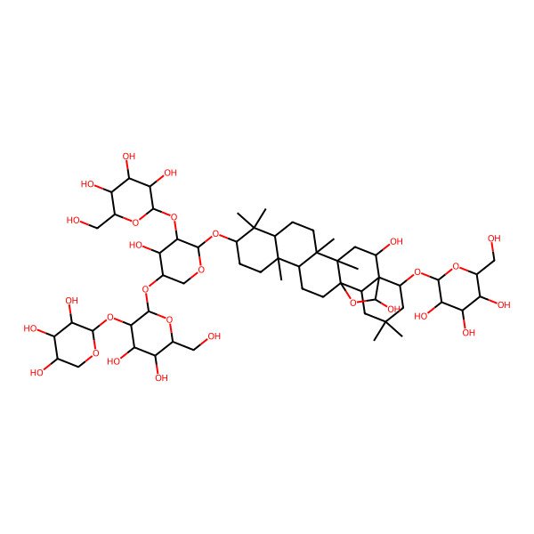 2D Structure of 2-[[10-[5-[4,5-Dihydroxy-6-(hydroxymethyl)-3-(3,4,5-trihydroxyoxan-2-yl)oxyoxan-2-yl]oxy-4-hydroxy-3-[3,4,5-trihydroxy-6-(hydroxymethyl)oxan-2-yl]oxyoxan-2-yl]oxy-2,23-dihydroxy-4,5,9,9,13,20,20-heptamethyl-24-oxahexacyclo[15.5.2.01,18.04,17.05,14.08,13]tetracosan-22-yl]oxy]-6-(hydroxymethyl)oxane-3,4,5-triol