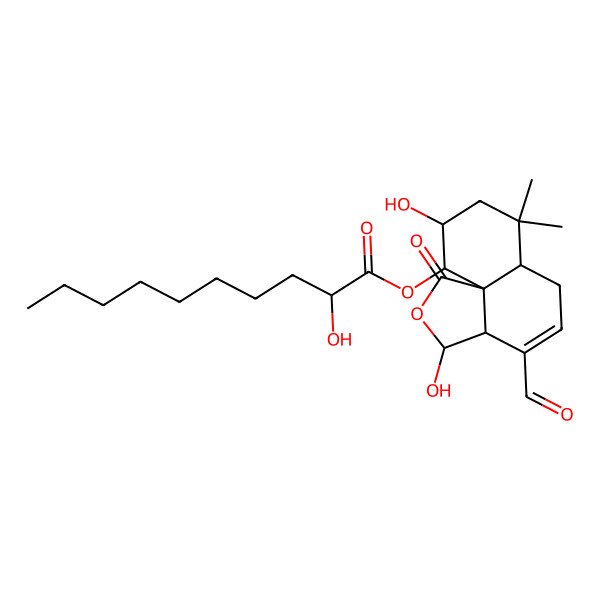 2D Structure of [(3R,3aR,6aR,9R,10S,10aS)-4-formyl-3,9-dihydroxy-7,7-dimethyl-1-oxo-3a,6,6a,8,9,10-hexahydro-3H-benzo[d][2]benzofuran-10-yl] (2R)-2-hydroxydecanoate