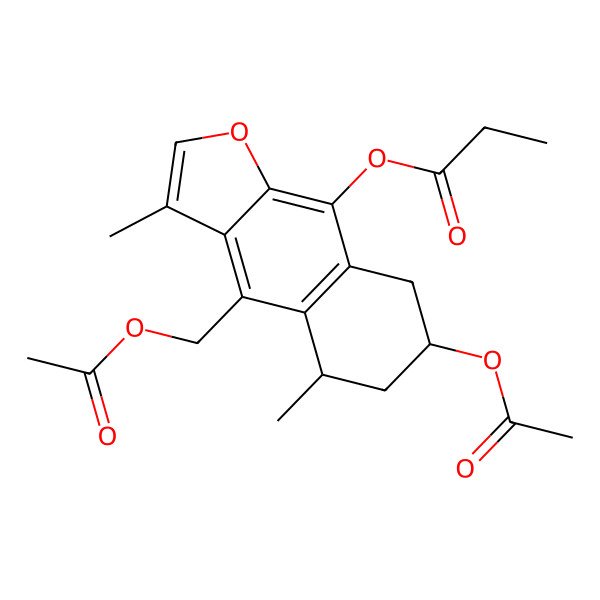 2D Structure of [7-Acetyloxy-4-(acetyloxymethyl)-3,5-dimethyl-5,6,7,8-tetrahydrobenzo[f][1]benzofuran-9-yl] propanoate