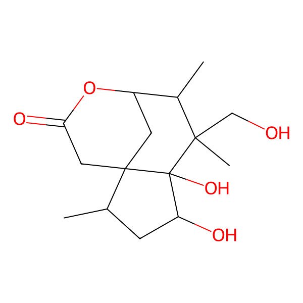 2D Structure of 4H-4,9a-Methanocyclopent[d]oxocin-2(1H)-one, hexahydro-6a,7-dihydroxy-6-(hydroxymethyl)-5,6,9-trimethyl-