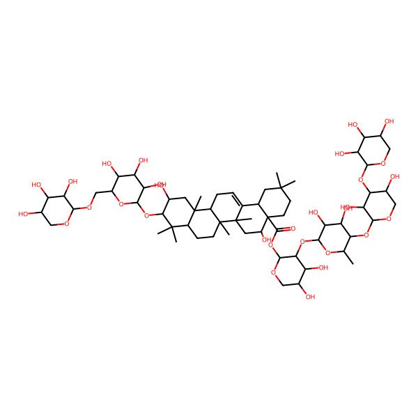 2D Structure of [3-[5-[3,5-Dihydroxy-4-(3,4,5-trihydroxyoxan-2-yl)oxyoxan-2-yl]oxy-3,4-dihydroxy-6-methyloxan-2-yl]oxy-4,5-dihydroxyoxan-2-yl] 5,11-dihydroxy-2,2,6a,6b,9,9,12a-heptamethyl-10-[3,4,5-trihydroxy-6-[(3,4,5-trihydroxyoxan-2-yl)oxymethyl]oxan-2-yl]oxy-1,3,4,5,6,6a,7,8,8a,10,11,12,13,14b-tetradecahydropicene-4a-carboxylate