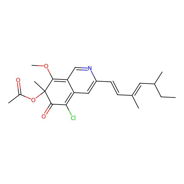 2D Structure of [(7R)-5-chloro-3-[(1E,3E,5R)-3,5-dimethylhepta-1,3-dienyl]-8-methoxy-7-methyl-6-oxoisoquinolin-7-yl] acetate