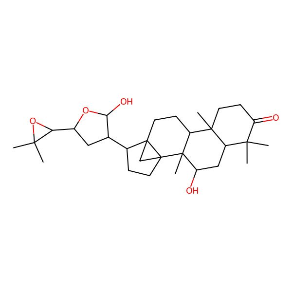 2D Structure of 15-[5-(3,3-Dimethyloxiran-2-yl)-2-hydroxyoxolan-3-yl]-3-hydroxy-2,6,6,10-tetramethylpentacyclo[12.3.1.01,14.02,11.05,10]octadecan-7-one