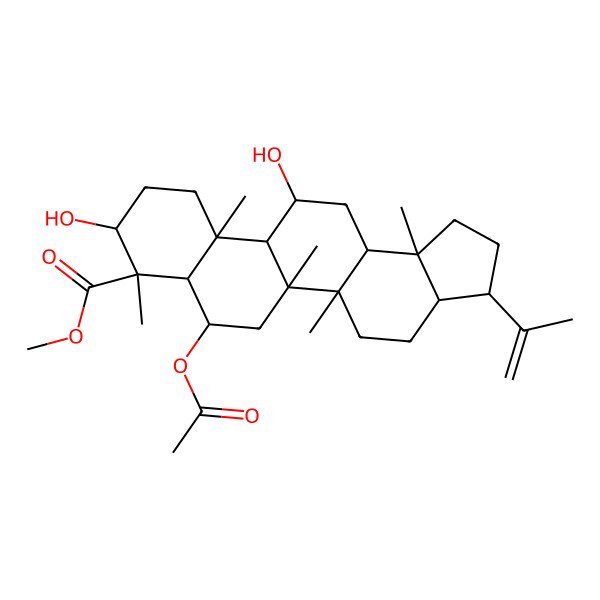 2D Structure of Methyl 7-acetyloxy-9,12-dihydroxy-5a,5b,8,11a,13b-pentamethyl-3-prop-1-en-2-yl-1,2,3,3a,4,5,6,7,7a,9,10,11,11b,12,13,13a-hexadecahydrocyclopenta[a]chrysene-8-carboxylate