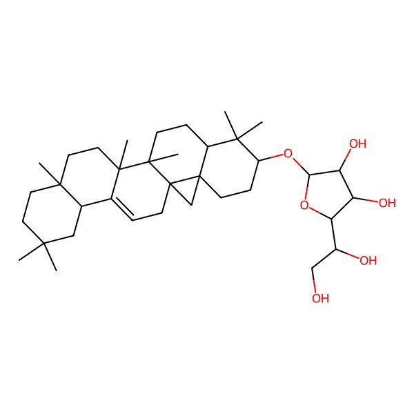 2D Structure of 2-(1,2-Dihydroxyethyl)-5-[(7,7,10,13,14,18,18-heptamethyl-19-hexacyclo[12.9.0.01,22.04,13.05,10.017,22]tricos-3-enyl)oxy]oxolane-3,4-diol