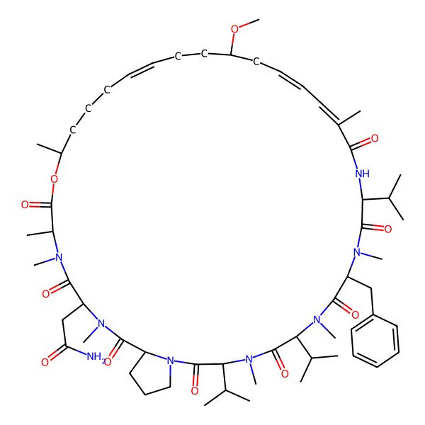 2D Structure of 2-[9-Benzyl-20-methoxy-4,7,10,15,28,31,32,35-octamethyl-2,5,8,11,14,30,33,36-octaoxo-3,6,12-tri(propan-2-yl)-29-oxa-1,4,7,10,13,32,35-heptazabicyclo[35.3.0]tetraconta-15,17,23-trien-34-yl]acetamide