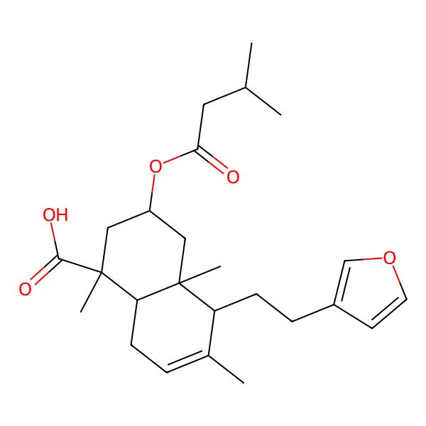 2D Structure of 5-[2-(Furan-3-yl)ethyl]-1,4a,6-trimethyl-3-(3-methylbutanoyloxy)-2,3,4,5,8,8a-hexahydronaphthalene-1-carboxylic acid
