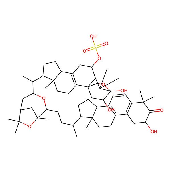 2D Structure of [(1R,5R,6R,9R,12S,15R,19S)-15,19-dihydroxy-6-[(1S)-1-[(1R,2S,4R,6R)-2-[(3R)-3-[(2S,13R,14R,17R)-2-hydroxy-4,4,13-trimethyl-3-oxo-1,2,11,12,14,15,16,17-octahydrocyclopenta[a]phenanthren-17-yl]butyl]-1,7,7-trimethyl-3,8-dioxabicyclo[4.2.1]nonan-4-yl]ethyl]-5,14,14-trimethyl-16-oxapentacyclo[13.2.2.01,13.02,10.05,9]nonadec-2(10)-en-12-yl] hydrogen sulfate