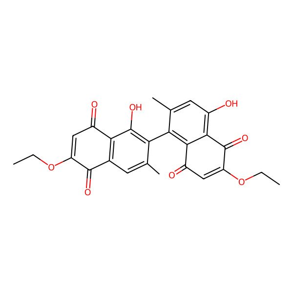 2D Structure of 2-Ethoxy-6-(6-ethoxy-4-hydroxy-2-methyl-5,8-dioxonaphthalen-1-yl)-5-hydroxy-7-methylnaphthalene-1,4-dione 2D Structure of 2-Ethoxy-6-(6-ethoxy-4-hydroxy-2-methyl-5,8-dioxonaphthalen-1-yl)-5-hydroxy-7-methylnaphthalene-1,4-dione