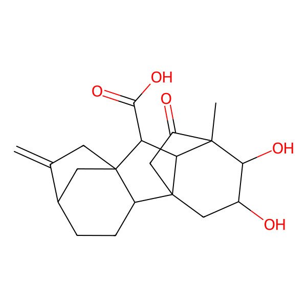 2D Structure of 12,13-Dihydroxy-11-methyl-6-methylidene-16-oxopentacyclo[9.3.2.15,8.01,10.02,8]heptadecane-9-carboxylic acid