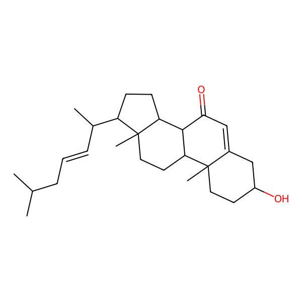 2D Structure of 3-Hydroxy-10,13-dimethyl-17-(6-methylhept-3-en-2-yl)-1,2,3,4,8,9,11,12,14,15,16,17-dodecahydrocyclopenta[a]phenanthren-7-one