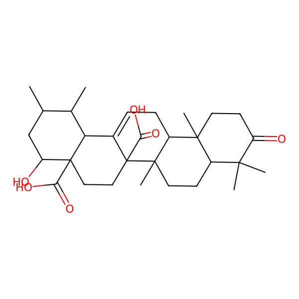 2D Structure of 4-Hydroxy-1,2,6b,9,9,12a-hexamethyl-10-oxo-1,2,3,4,5,6,6a,7,8,8a,11,12,13,14b-tetradecahydropicene-4a,6a-dicarboxylic acid