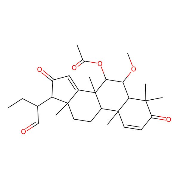 2D Structure of [6-methoxy-4,4,8,10,13-pentamethyl-3,16-dioxo-17-(1-oxobutan-2-yl)-6,7,9,11,12,17-hexahydro-5H-cyclopenta[a]phenanthren-7-yl] acetate