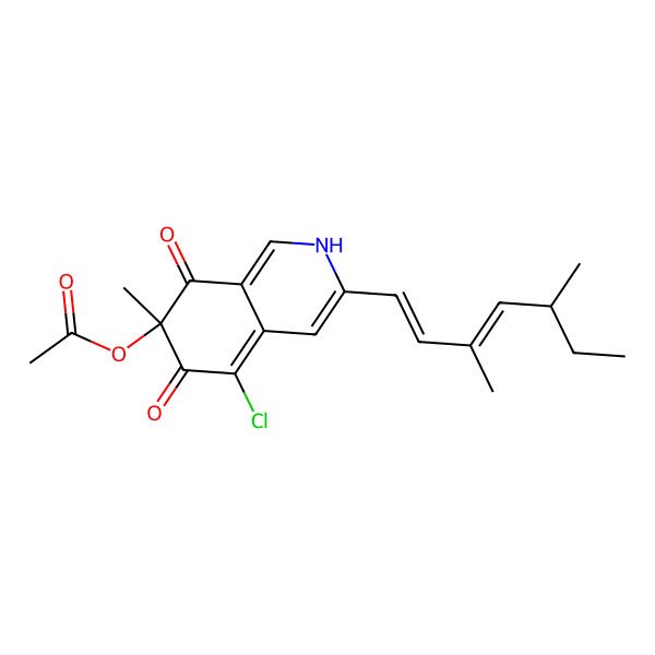 2D Structure of [(7R)-5-chloro-3-[(1E,3E,5S)-3,5-dimethylhepta-1,3-dienyl]-7-methyl-6,8-dioxo-2H-isoquinolin-7-yl] acetate