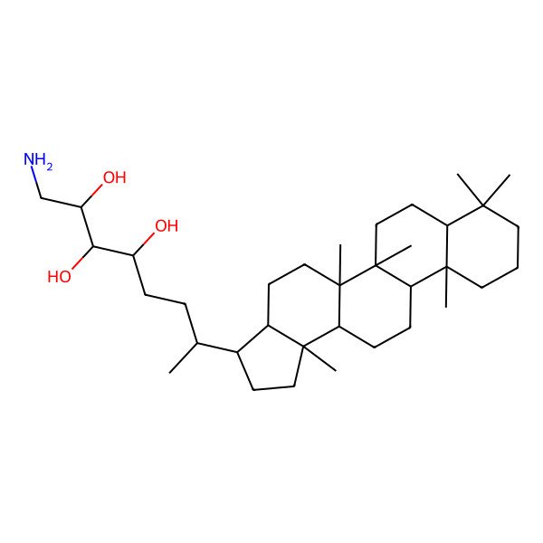 2D Structure of (2S,3R,4R,7S)-7-[(3R,3aS,5aR,5bR,7aS,11aS,11bR,13aR,13bS)-5a,5b,8,8,11a,13b-hexamethyl-1,2,3,3a,4,5,6,7,7a,9,10,11,11b,12,13,13a-hexadecahydrocyclopenta[a]chrysen-3-yl]-1-aminooctane-2,3,4-triol