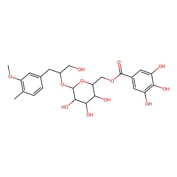 2D Structure of [(2R,3S,4S,5R,6R)-3,4,5-trihydroxy-6-[(2R)-1-hydroxy-3-(3-methoxy-4-methylphenyl)propan-2-yl]oxyoxan-2-yl]methyl 3,4,5-trihydroxybenzoate