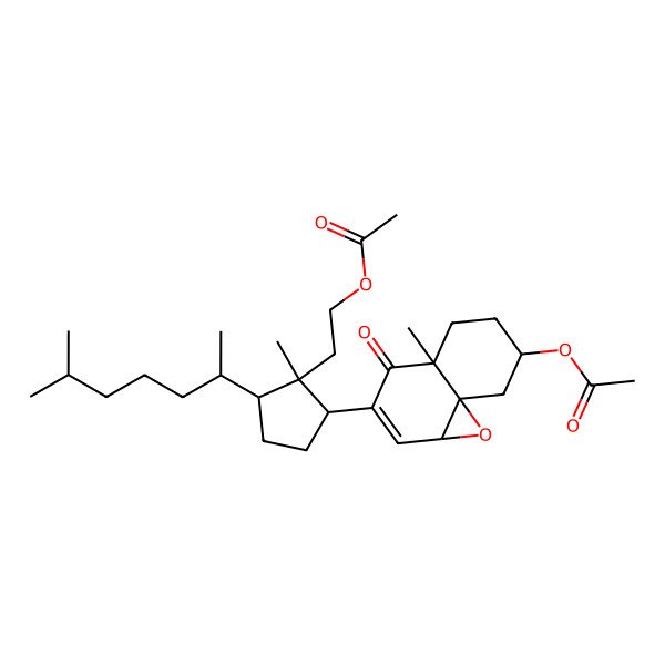 2D Structure of 2-[2-(7-acetyloxy-4a-methyl-4-oxo-5,6,7,8-tetrahydro-1aH-naphtho[1,8a-b]oxiren-3-yl)-1-methyl-5-(6-methylheptan-2-yl)cyclopentyl]ethyl acetate