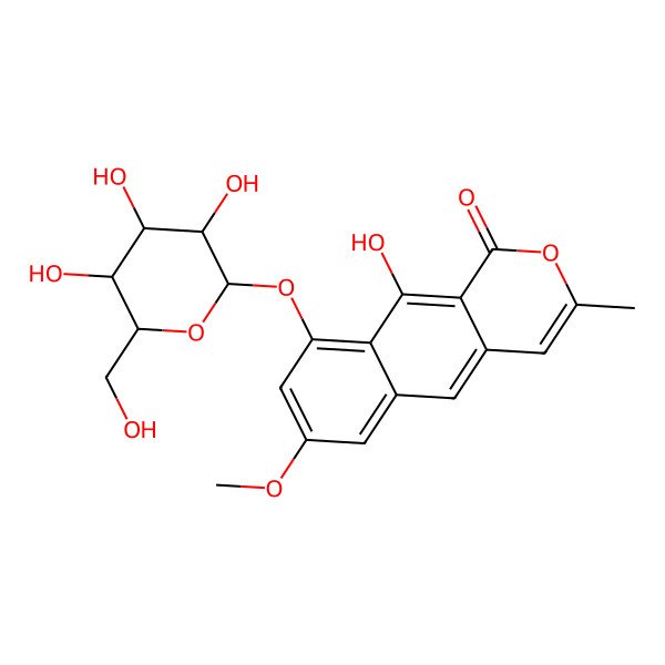 2D Structure of 10-Hydroxy-7-methoxy-3-methyl-9-[3,4,5-trihydroxy-6-(hydroxymethyl)oxan-2-yl]oxybenzo[g]isochromen-1-one