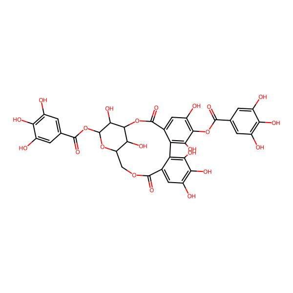 2D Structure of [6,8,11,12,13,22,23-Heptahydroxy-3,16-dioxo-7-(3,4,5-trihydroxybenzoyl)oxy-2,17,20-trioxatetracyclo[17.3.1.04,9.010,15]tricosa-4,6,8,10,12,14-hexaen-21-yl] 3,4,5-trihydroxybenzoate