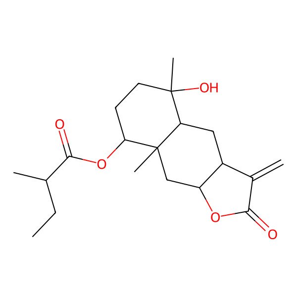2D Structure of (5-Hydroxy-5,8a-dimethyl-3-methylidene-2-oxo-3a,4,4a,6,7,8,9,9a-octahydrobenzo[f][1]benzofuran-8-yl) 2-methylbutanoate