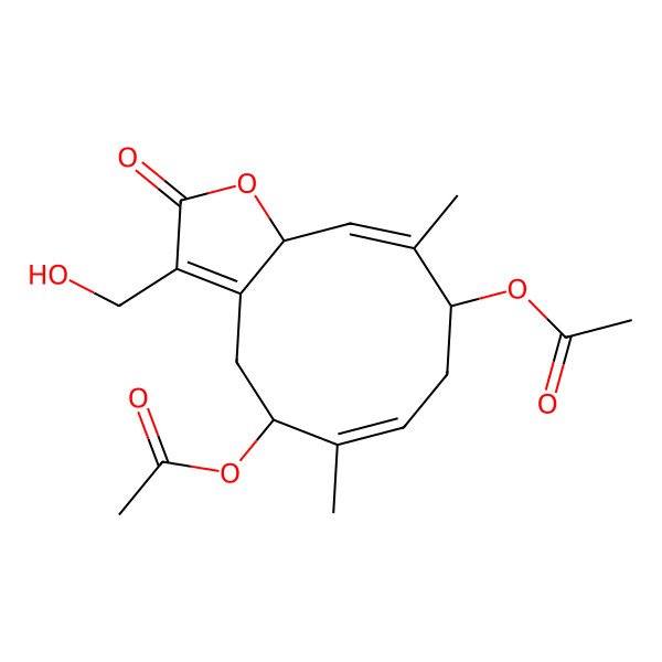 2D Structure of [(5S,6E,9S,10E,11aR)-5-acetyloxy-3-(hydroxymethyl)-6,10-dimethyl-2-oxo-5,8,9,11a-tetrahydro-4H-cyclodeca[b]furan-9-yl] acetate