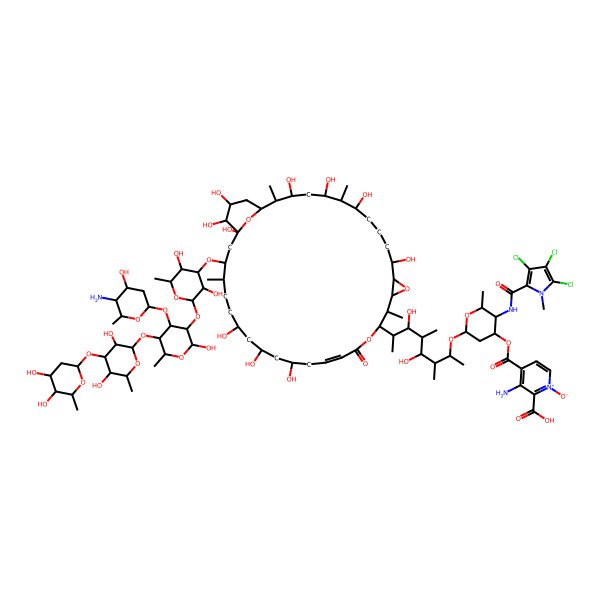 2D Structure of 3-Amino-4-[6-[7-[30-[2-[4-(5-amino-4-hydroxy-6-methyloxan-2-yl)oxy-5-[4-(4,5-dihydroxy-6-methyloxan-2-yl)oxy-3,5-dihydroxy-6-methyloxan-2-yl]oxy-2-hydroxy-6-methyloxan-3-yl]oxy-3,5-dihydroxy-6-methyloxan-4-yl]oxy-3,5,7,11,22,24,26,32,33,34-decahydroxy-2,6,15,29-tetramethyl-18-oxo-13,17,36-trioxatricyclo[30.3.1.012,14]hexatriacont-19-en-16-yl]-4,6-dihydroxy-3,5-dimethyloctan-2-yl]oxy-2-methyl-3-[(3,4,5-trichloro-1-methylpyrrole-2-carbonyl)amino]oxan-4-yl]oxycarbonyl-1-oxidopyridin-1-ium-2-carboxylic acid