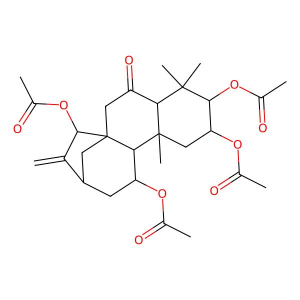 2D Structure of (6,7,15-Triacetyloxy-5,5,9-trimethyl-14-methylidene-3-oxo-11-tetracyclo[11.2.1.01,10.04,9]hexadecanyl) acetate