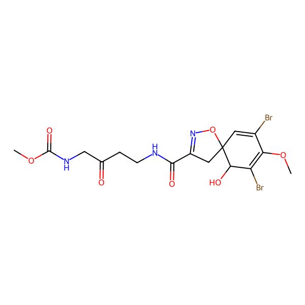 2D Structure of methyl N-[4-[[(5S,6R)-7,9-dibromo-6-hydroxy-8-methoxy-1-oxa-2-azaspiro[4.5]deca-2,7,9-triene-3-carbonyl]amino]-2-oxobutyl]carbamate