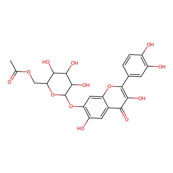2D Structure of [6-[2-(3,4-Dihydroxyphenyl)-3,6-dihydroxy-4-oxochromen-7-yl]oxy-3,4,5-trihydroxyoxan-2-yl]methyl acetate