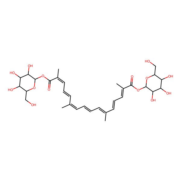 2D Structure of (2S,3R,4S,5S,6R)-3,4,5-trihydroxy-6-(hydroxymethyl)oxan-2-yl (3R,4S,5S,6R)-3,4,5-trihydroxy-6-(hydroxymethyl)oxan-2-yl (2E,4E,6E,8E,10E,12E,14E)-2,6,11,15-tetramethylhexadeca-2,4,6,8,10,12,14-heptaenedioate 2D Structure of (2S,3R,4S,5S,6R)-3,4,5-trihydroxy-6-(hydroxymethyl)oxan-2-yl (3R,4S,5S,6R)-3,4,5-trihydroxy-6-(hydroxymethyl)oxan-2-yl (2E,4E,6E,8E,10E,12E,14E)-2,6,11,15-tetramethylhexadeca-2,4,6,8,10,12,14-heptaenedioate