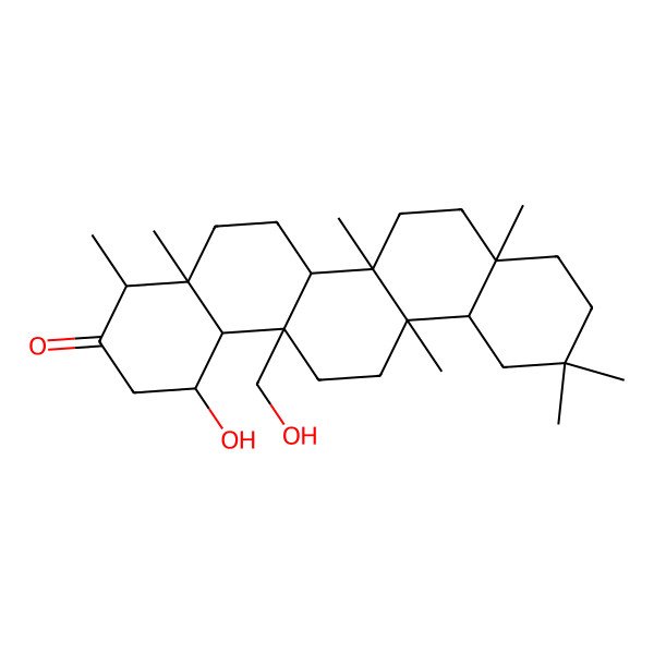 2D Structure of (1R,4R,4aS,6aR,6aS,6bR,8aR,12aR,14aS,14bR)-1-hydroxy-14a-(hydroxymethyl)-4,4a,6a,6b,8a,11,11-heptamethyl-2,4,5,6,6a,7,8,9,10,12,12a,13,14,14b-tetradecahydro-1H-picen-3-one 2D Structure of (1R,4R,4aS,6aR,6aS,6bR,8aR,12aR,14aS,14bR)-1-hydroxy-14a-(hydroxymethyl)-4,4a,6a,6b,8a,11,11-heptamethyl-2,4,5,6,6a,7,8,9,10,12,12a,13,14,14b-tetradecahydro-1H-picen-3-one