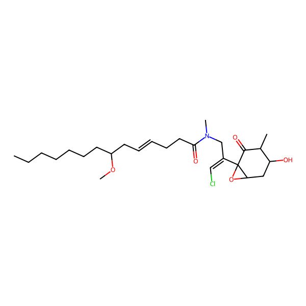 2D Structure of N-[3-chloro-2-(4-hydroxy-3-methyl-2-oxo-7-oxabicyclo[4.1.0]heptan-1-yl)prop-2-enyl]-7-methoxy-N-methyltetradec-4-enamide