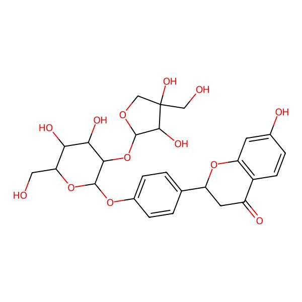2D Structure of (2S)-2-[4-[(2S,3R,4S,5S,6S)-3-[(2S,3S,4R)-3,4-dihydroxy-4-(hydroxymethyl)oxolan-2-yl]oxy-4,5-dihydroxy-6-(hydroxymethyl)oxan-2-yl]oxyphenyl]-7-hydroxy-2,3-dihydrochromen-4-one