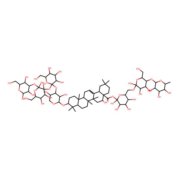 2D Structure of [(2R,3S,5S)-2,3,4,5-tetrahydroxy-6-[[(2S,3S,5S)-2,3,4-trihydroxy-6-(hydroxymethyl)-5-[(3S,4S,5S,6R)-3,4,5-trihydroxy-6-methyloxan-2-yl]oxyoxan-2-yl]oxymethyl]oxan-2-yl] (4aR,5R,6aS,6bR,10S,12aR,14bS)-10-[(2S,3S,5S)-3,5-dihydroxy-4-[(2S,3S,5S)-3,4,5-trihydroxy-6-(hydroxymethyl)-2-[(2R,3R,5S)-2,3,4,5-tetrahydroxy-6-(hydroxymethyl)-2-[(2S,3S,5R)-2,3,5-trihydroxy-6-(hydroxymethyl)oxan-4-yl]oxyoxan-3-yl]oxyoxan-2-yl]oxyoxan-2-yl]oxy-5-hydroxy-2,2,6a,6b,9,9,12a-heptamethyl-1,3,4,5,6,6a,7,8,8a,10,11,12,13,14b-tetradecahydropicene-4a-carboxylate
