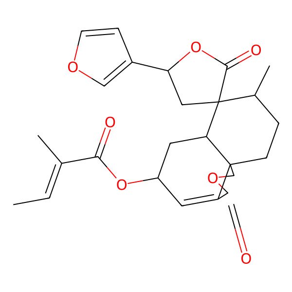 2D Structure of [(5R,5'R,6aS,7R,8R,10aS)-5'-(furan-3-yl)-8-methyl-2',3-dioxospiro[5,6,6a,8,9,10-hexahydro-1H-benzo[d][2]benzofuran-7,3'-oxolane]-5-yl] (Z)-2-methylbut-2-enoate