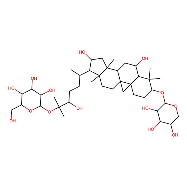 2D Structure of (2S,3R,4S,5S,6R)-2-[(3S,6R)-6-[(1S,3R,6S,8R,9S,11S,12S,14S,15R,16R)-9,14-dihydroxy-7,7,12,16-tetramethyl-6-[(2S,3R,4S,5R)-3,4,5-trihydroxyoxan-2-yl]oxy-15-pentacyclo[9.7.0.01,3.03,8.012,16]octadecanyl]-3-hydroxy-2-methylheptan-2-yl]oxy-6-(hydroxymethyl)oxane-3,4,5-triol