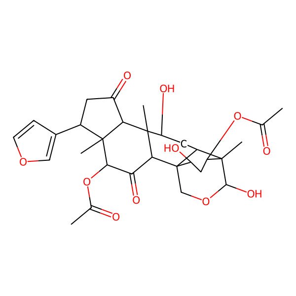 2D Structure of [(1S,2S,4R,5R,6R,9R,10S,11R,13R,14R,18S,20R)-4-acetyloxy-6-(furan-3-yl)-11,15,18-trihydroxy-5,10,14-trimethyl-3,8-dioxo-16-oxapentacyclo[12.3.3.01,13.02,10.05,9]icosan-20-yl] acetate