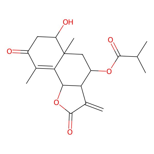 2D Structure of (6-Hydroxy-5a,9-dimethyl-3-methylidene-2,8-dioxo-3a,4,5,6,7,9b-hexahydrobenzo[g][1]benzofuran-4-yl) 2-methylpropanoate