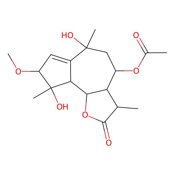 2D Structure of (6,9-dihydroxy-8-methoxy-3,6,9-trimethyl-2-oxo-3a,4,5,8,9a,9b-hexahydro-3H-azuleno[4,5-b]furan-4-yl) acetate