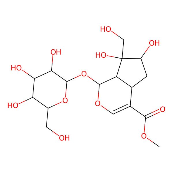 2D Structure of methyl (1S,4aS,6R,7S,7aS)-6,7-dihydroxy-7-(hydroxymethyl)-1-[(2S,3R,4S,5S,6R)-3,4,5-trihydroxy-6-(hydroxymethyl)oxan-2-yl]oxy-4a,5,6,7a-tetrahydro-1H-cyclopenta[c]pyran-4-carboxylate