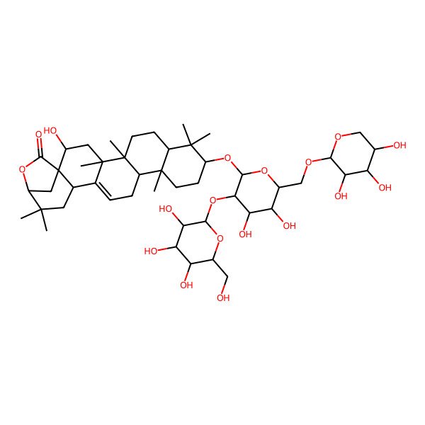 2D Structure of 10-[4,5-Dihydroxy-3-[3,4,5-trihydroxy-6-(hydroxymethyl)oxan-2-yl]oxy-6-[(3,4,5-trihydroxyoxan-2-yl)oxymethyl]oxan-2-yl]oxy-2-hydroxy-4,5,9,9,13,20,20-heptamethyl-22-oxahexacyclo[19.2.1.01,18.04,17.05,14.08,13]tetracos-16-en-23-one