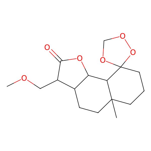 2D Structure of (3'R,3'aS,5'aR,9'aS,9'bS)-3'-(methoxymethyl)-5'a-methylspiro[1,2,4-trioxolane-3,9'-3a,4,5,6,7,8,9a,9b-octahydro-3H-benzo[g][1]benzofuran]-2'-one