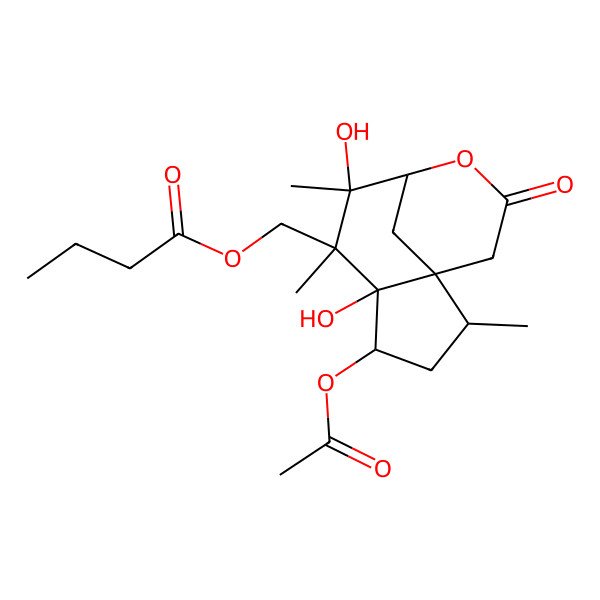 2D Structure of (4-Acetyloxy-5,7-dihydroxy-2,6,7-trimethyl-10-oxo-9-oxatricyclo[6.3.1.01,5]dodecan-6-yl)methyl butanoate