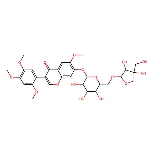 2D Structure of 7-[6-[[3,4-Dihydroxy-4-(hydroxymethyl)oxolan-2-yl]oxymethyl]-3,4,5-trihydroxyoxan-2-yl]oxy-6-methoxy-3-(2,4,5-trimethoxyphenyl)chromen-4-one