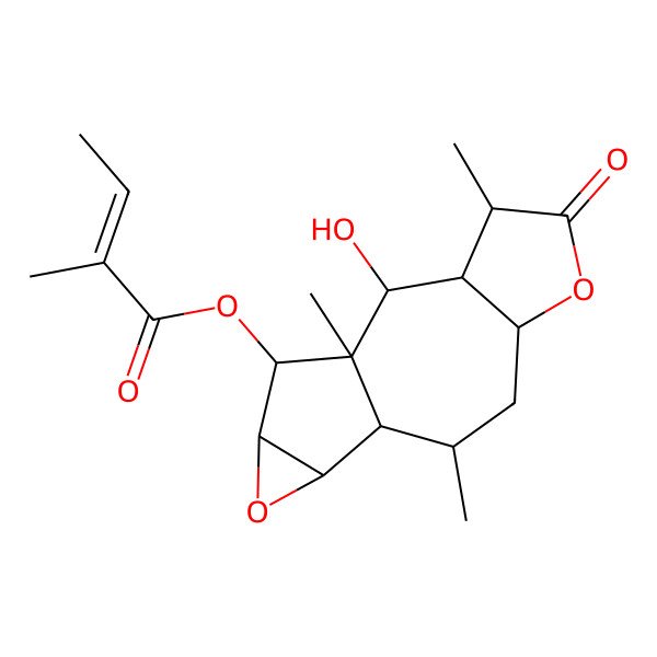 2D Structure of [(1R,2S,3R,4S,7R,9R,10S,11R,13R,14R)-2-hydroxy-1,4,9-trimethyl-5-oxo-6,12-dioxatetracyclo[8.4.0.03,7.011,13]tetradecan-14-yl] (E)-2-methylbut-2-enoate