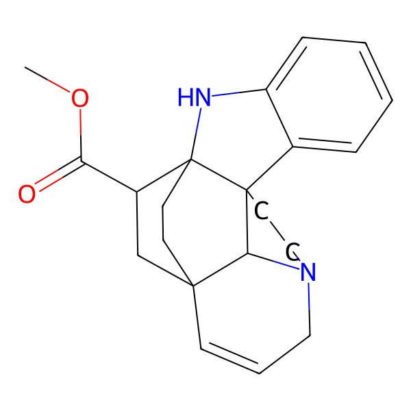 2D Structure of methyl (1S,9R,16S,18R,21S)-2,12-diazahexacyclo[14.2.2.19,12.01,9.03,8.016,21]henicosa-3,5,7,14-tetraene-18-carboxylate